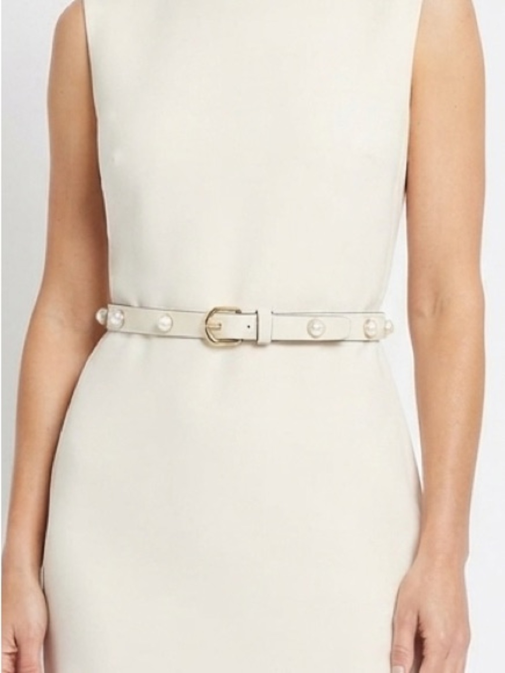 KATE SPADE New Ivory Cream Pearl Studded Leather Belt Size Large *BELT ONLY*